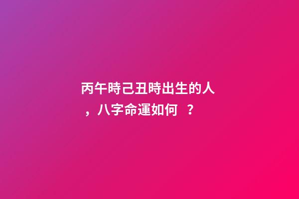 丙午時己丑時出生的人，八字命運如何？